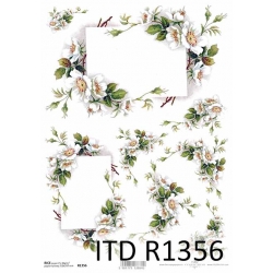 Papier ryżowy ITD A4 R1356, kwiatki, kwiat dzikiej róży
